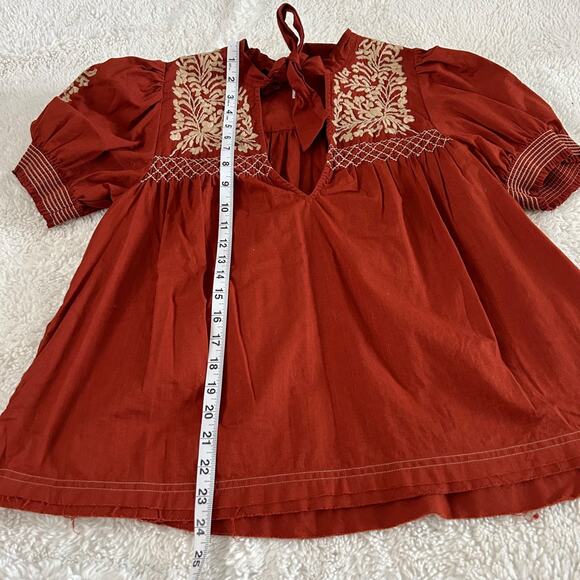 Free People Dreaming About You Tunic Boho Orange Embroidered Top Sz M Art Indie - Picture 5 of 6